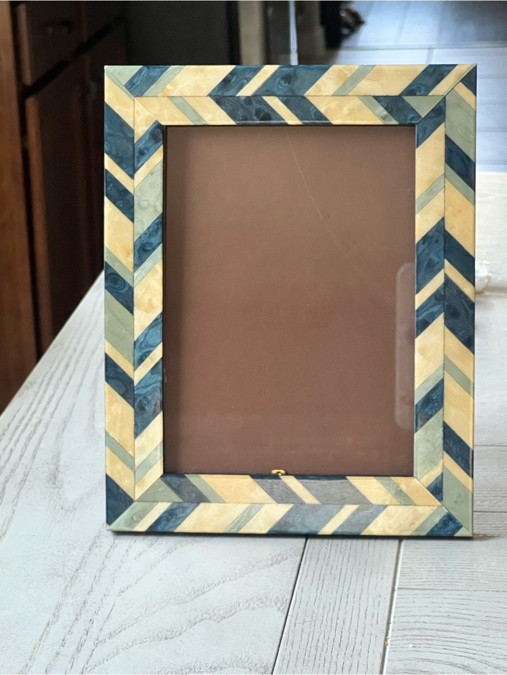 Natalini Italian Chevron Bone Inlay Picture Frame - Blue & Cream